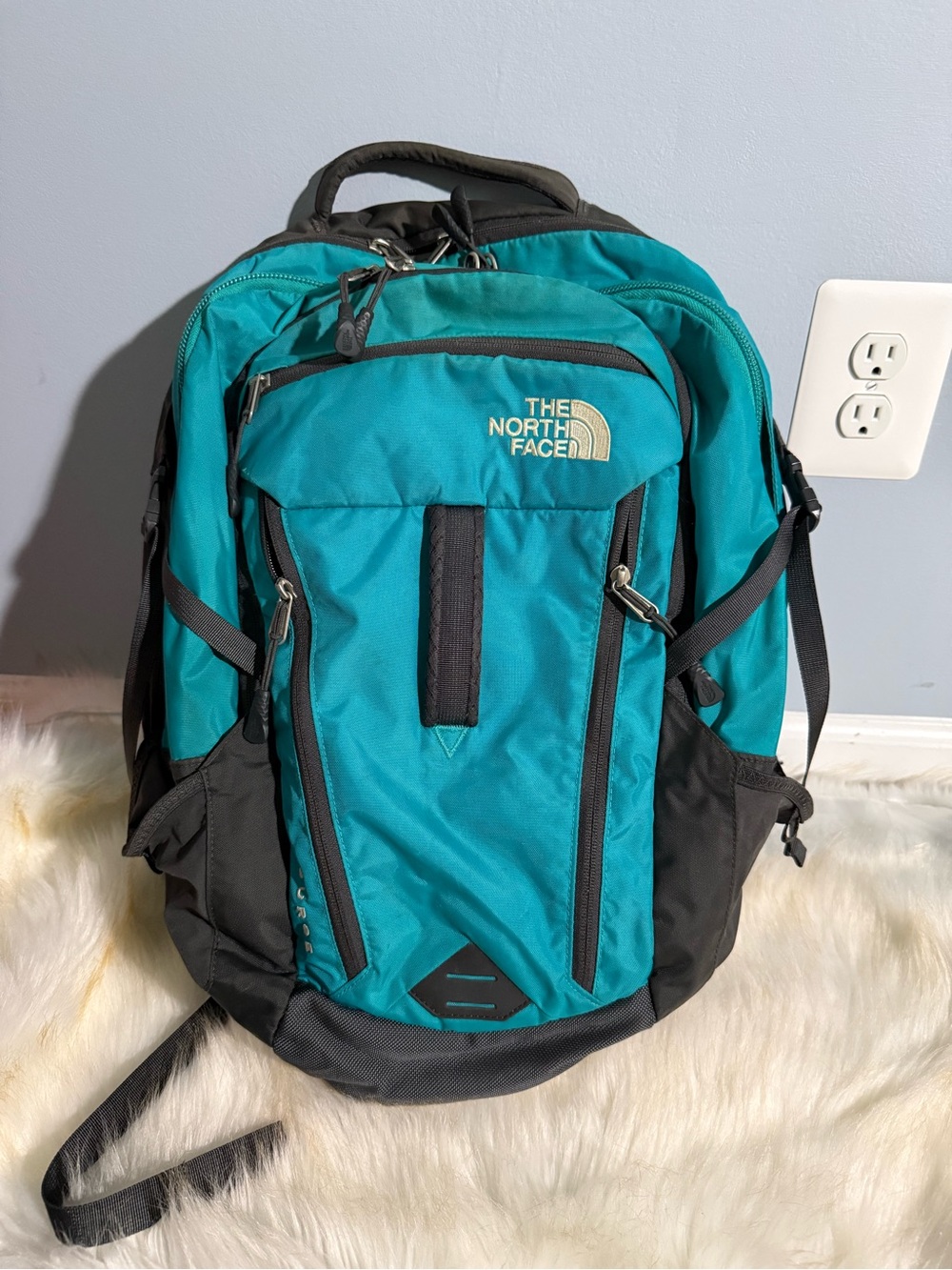 The North Face Teal and Gray Backpack